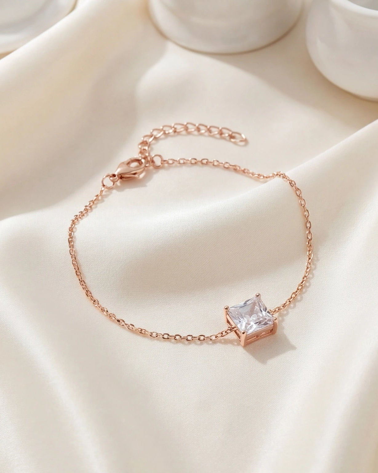 CZ Square Chain Bracelet for Women#color_rose gold