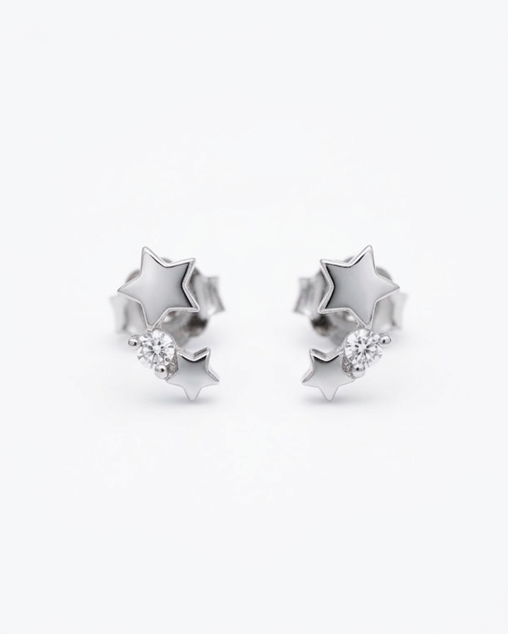 Stella Twin Star 925 Silver Stud Earrings #color_silver