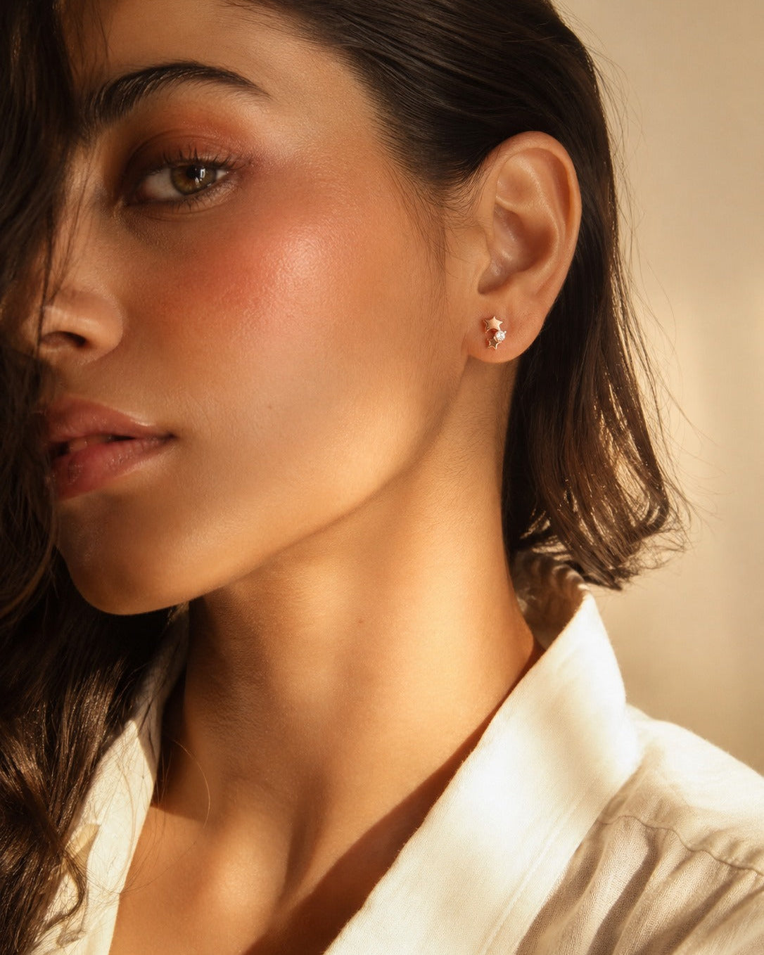 Stella Twin Star 925 Silver Stud Earrings #color_rose gold