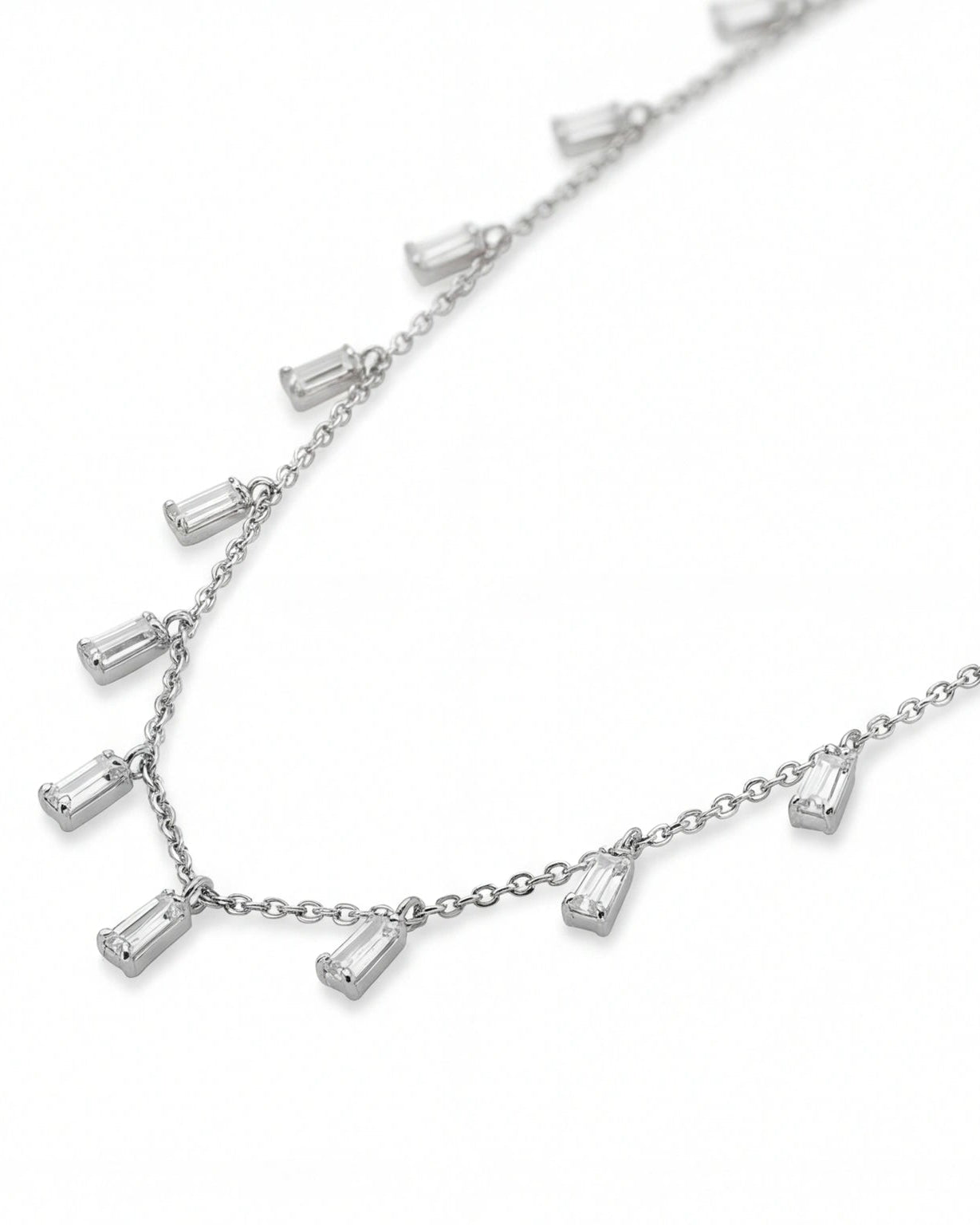 CZ Drop Chain Necklace for Women#color_silver