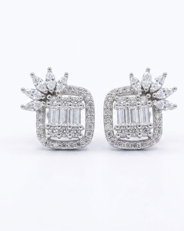 Floral Halo Stud Earrings #color_silver