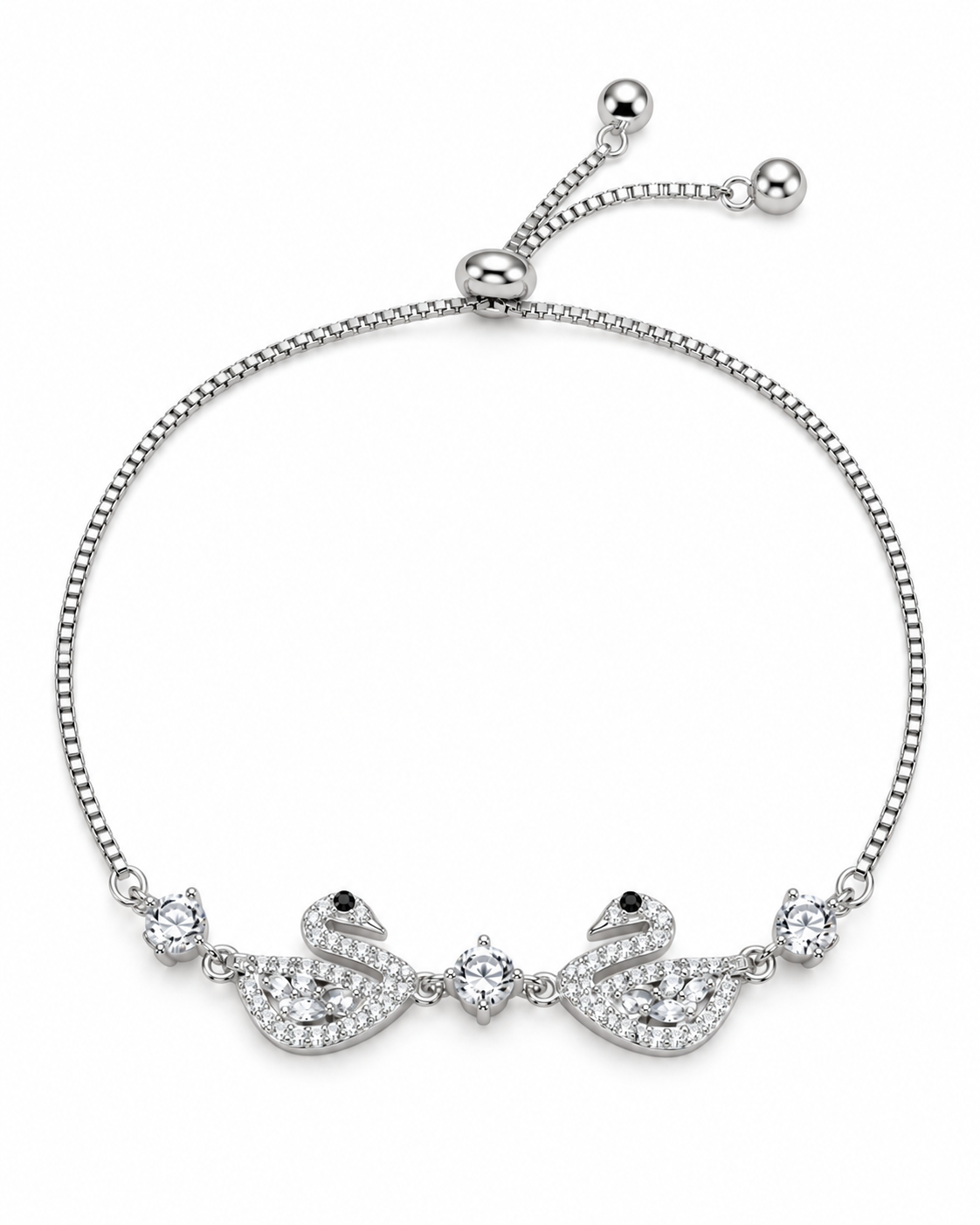 Swan motif 925 silver bracelet with sparkling centre accent