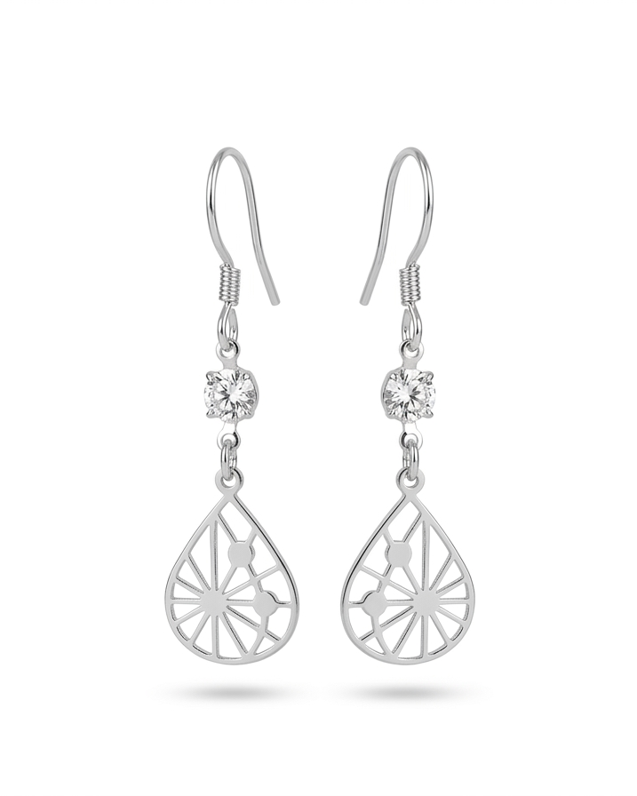 Teardrop Dangle Earrings with Openwork Design #color_silver