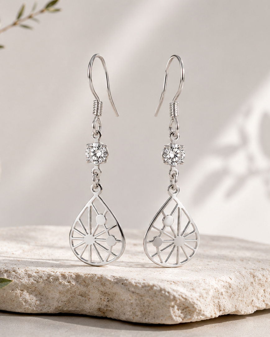 Teardrop Dangle Earrings with Openwork Design #color_silver