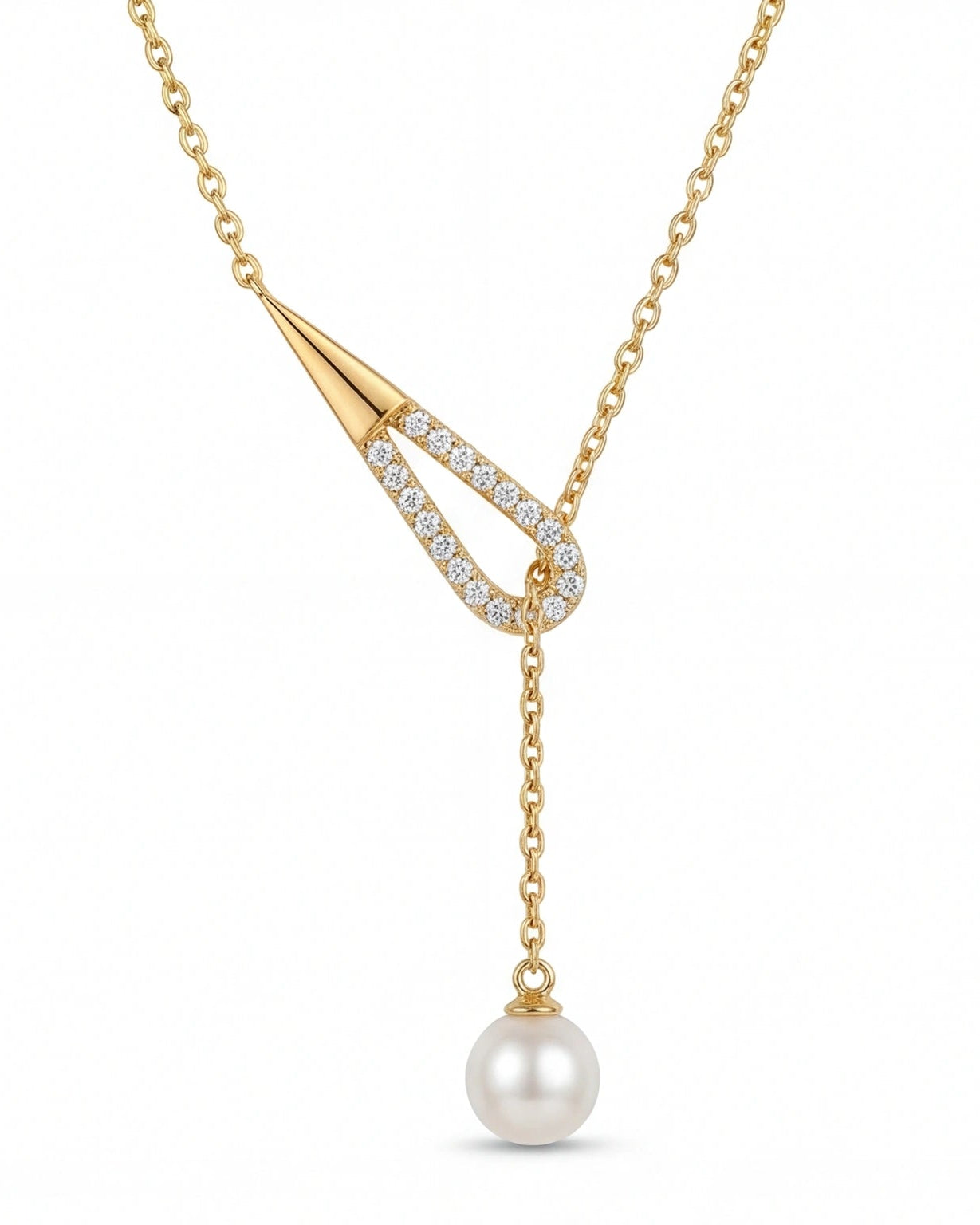 Teardrop Pearl Drop Necklace for Women#color_gold