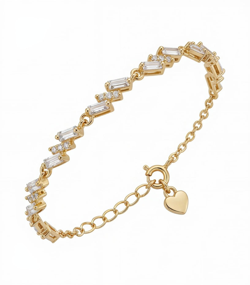 Baguette CZ Chain Bracelet for Women#color_gold