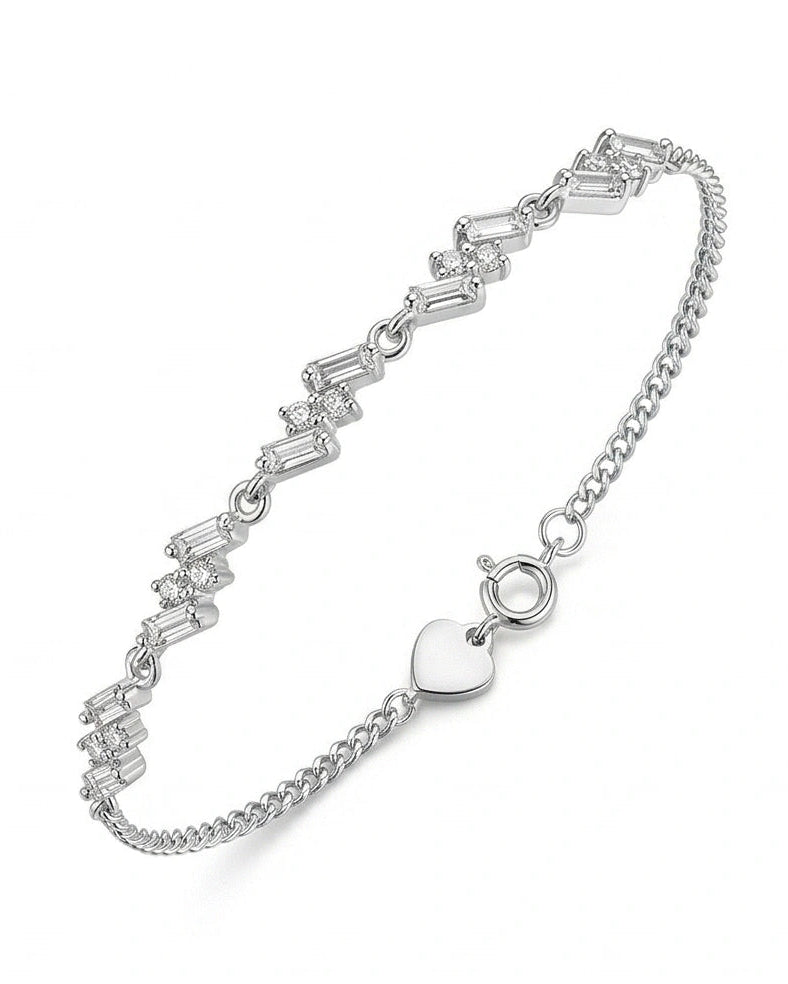 Baguette CZ Chain Bracelet for Women#color_silver