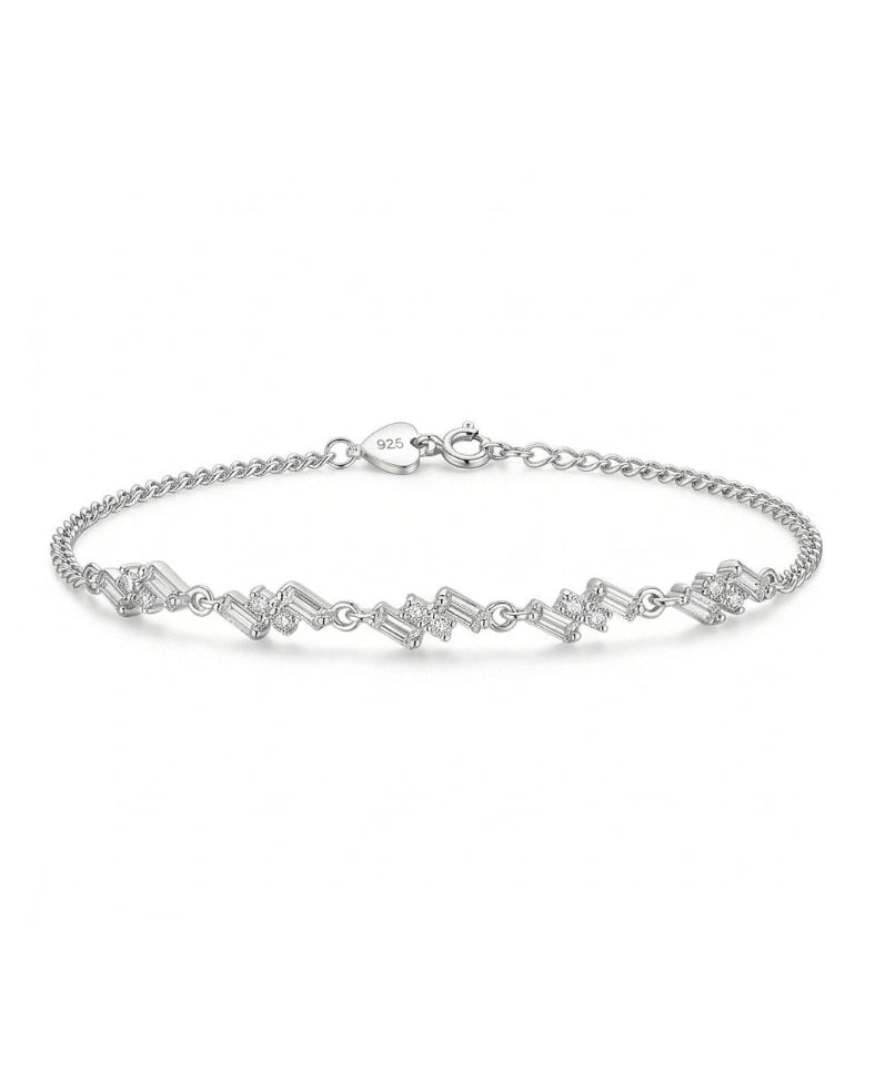 Baguette CZ Chain Bracelet for Women#color_silver