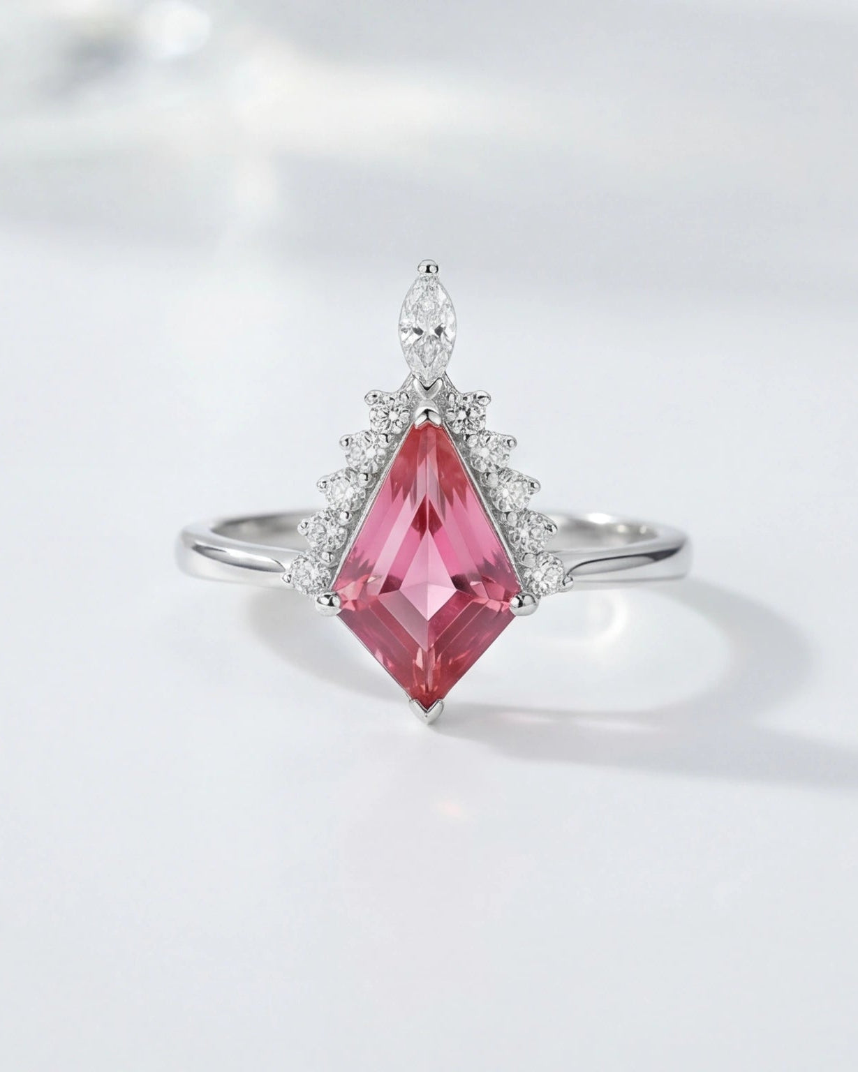 Elegant pink kite-cut crystal ring #color_silver