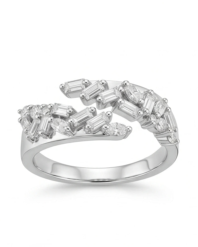 Elegant open ring with mixed-cut CZ stones #color_silver