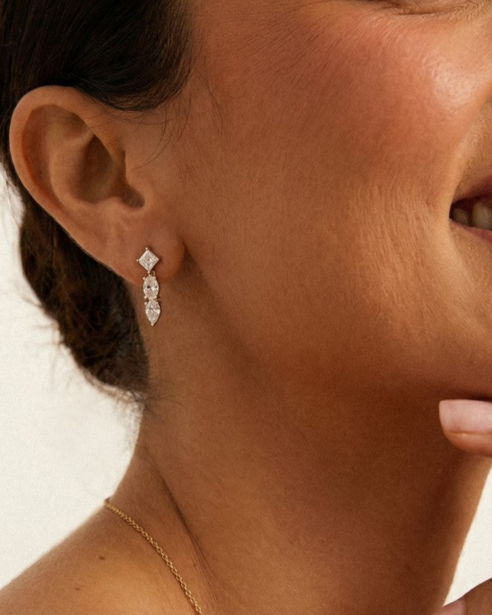Three stone CZ drop earrings #color silver