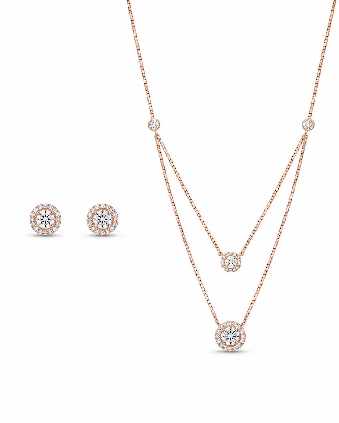 925 Sterling Silver tiered halo necklace and earrings set