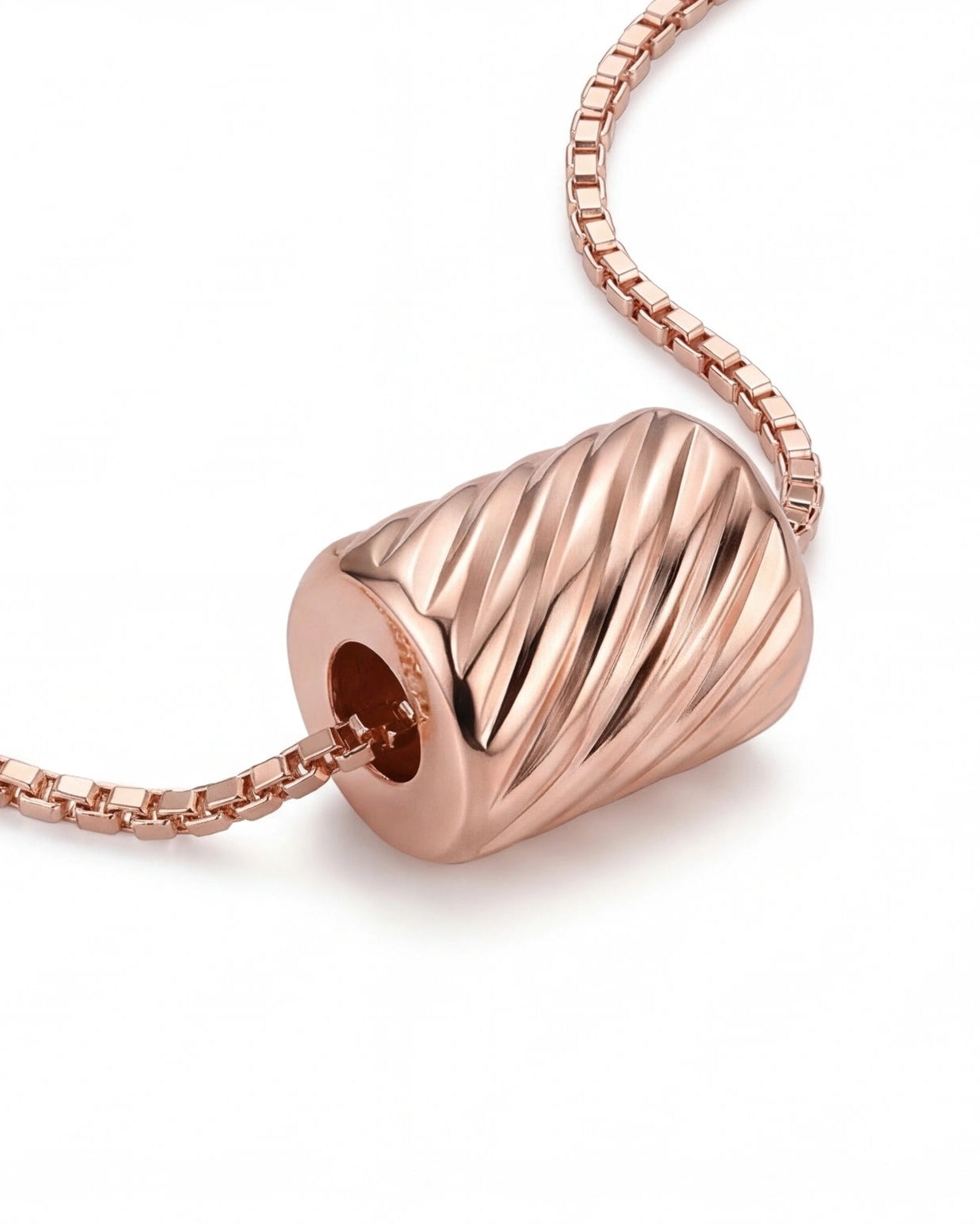 Textured Barrel Pendant Box Chain Necklace for Women #color_rose gold