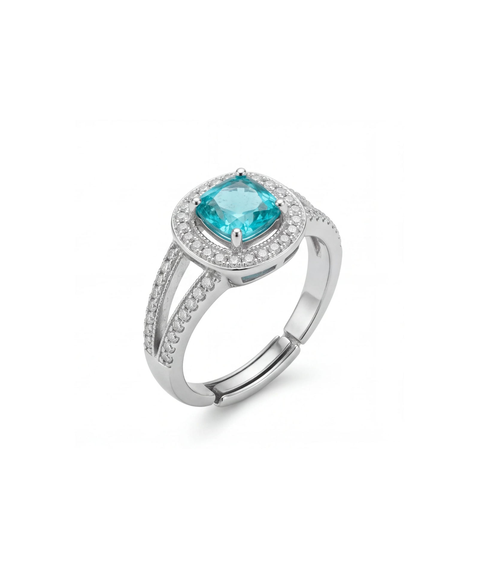 Brighton Belle Ocean Blue Cushion Cut Double Halo Ring