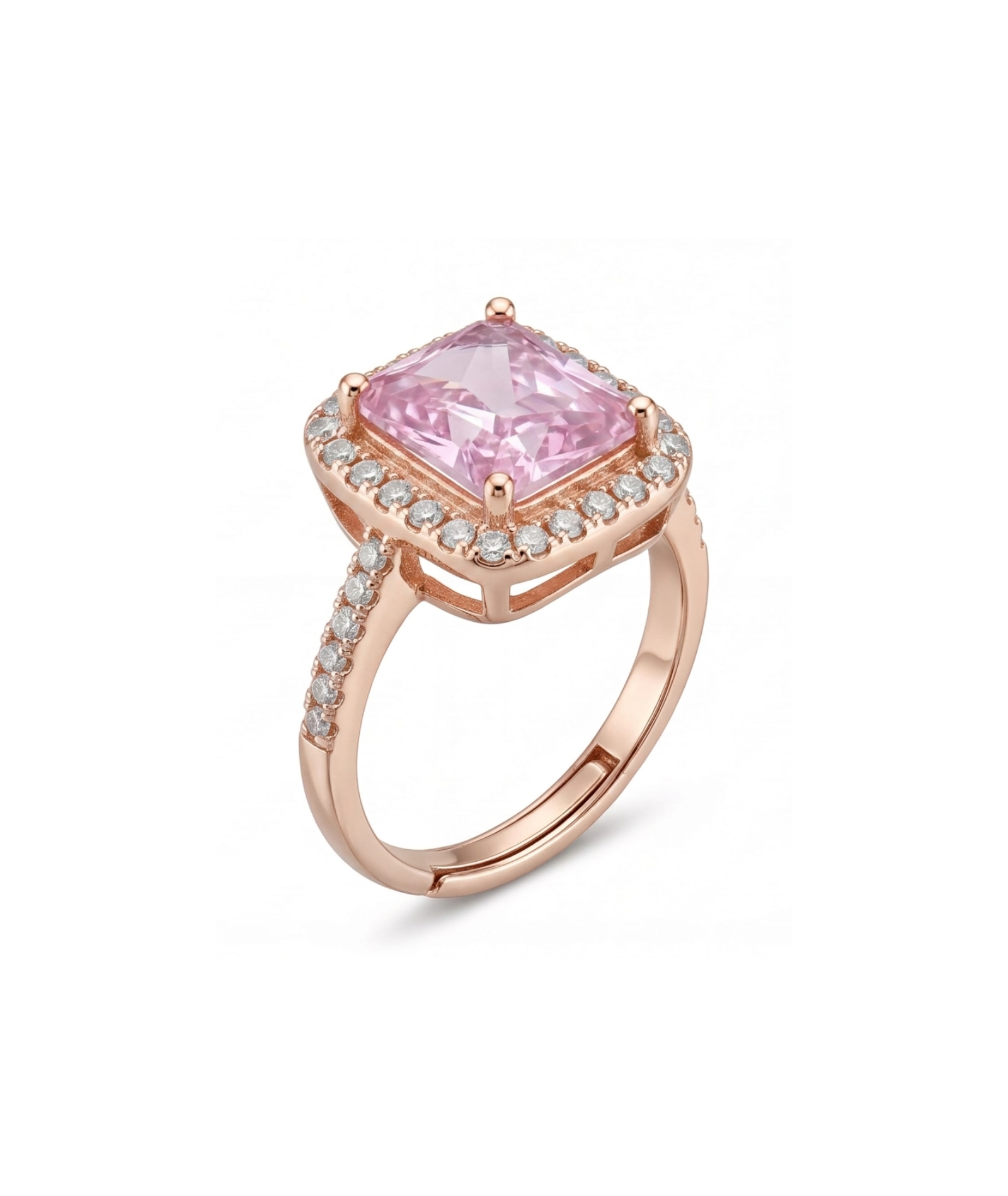 Rose Ice Pink Radiant Cut Halo Ring