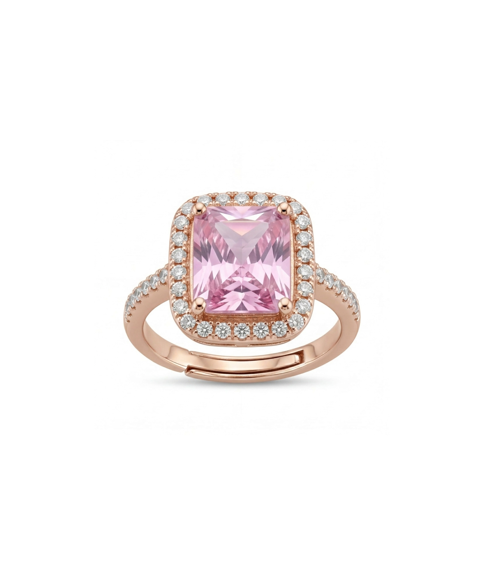 Rose Ice Pink Radiant Cut Halo Ring