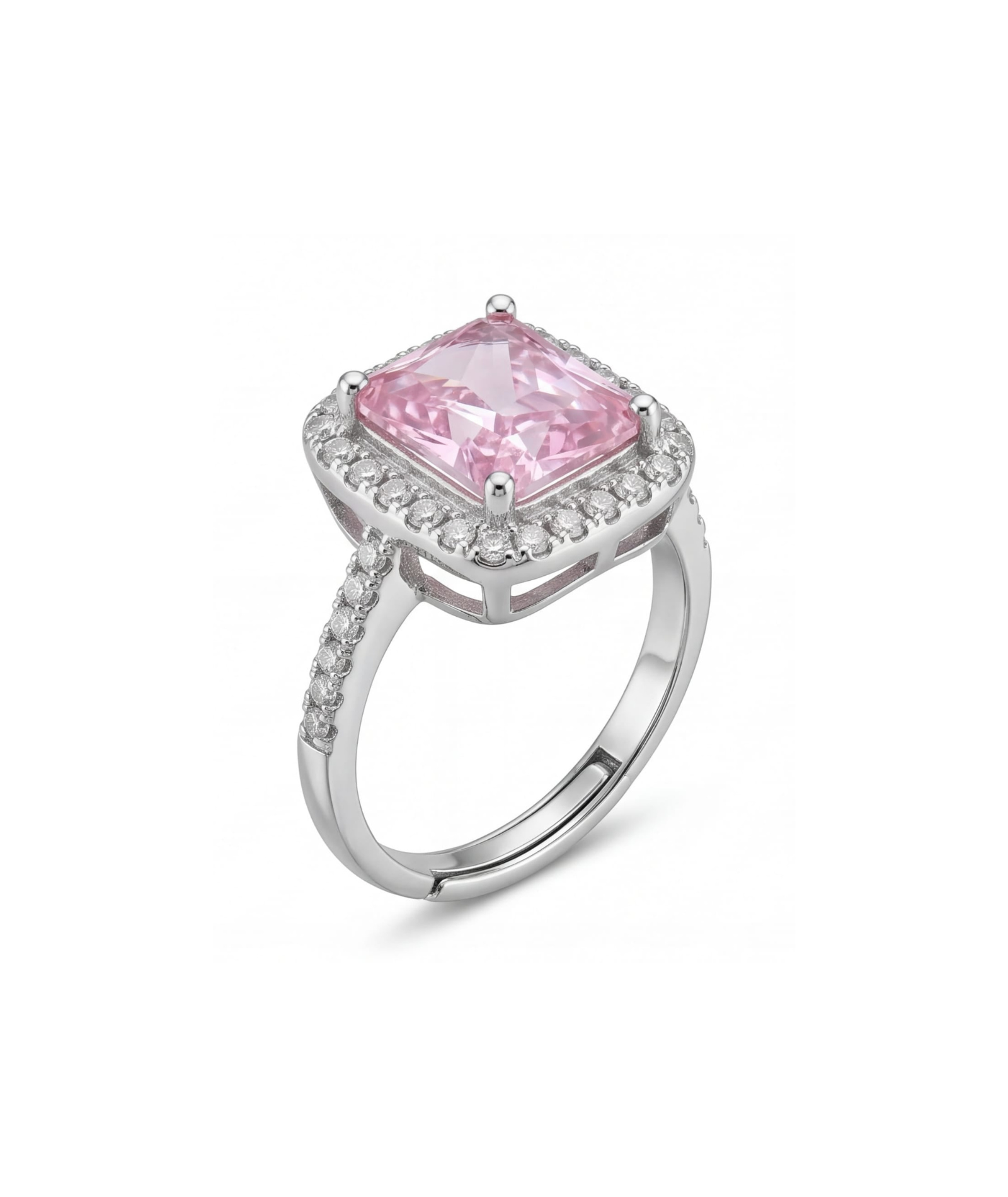 Rose Ice Pink Radiant Cut Halo Ring
