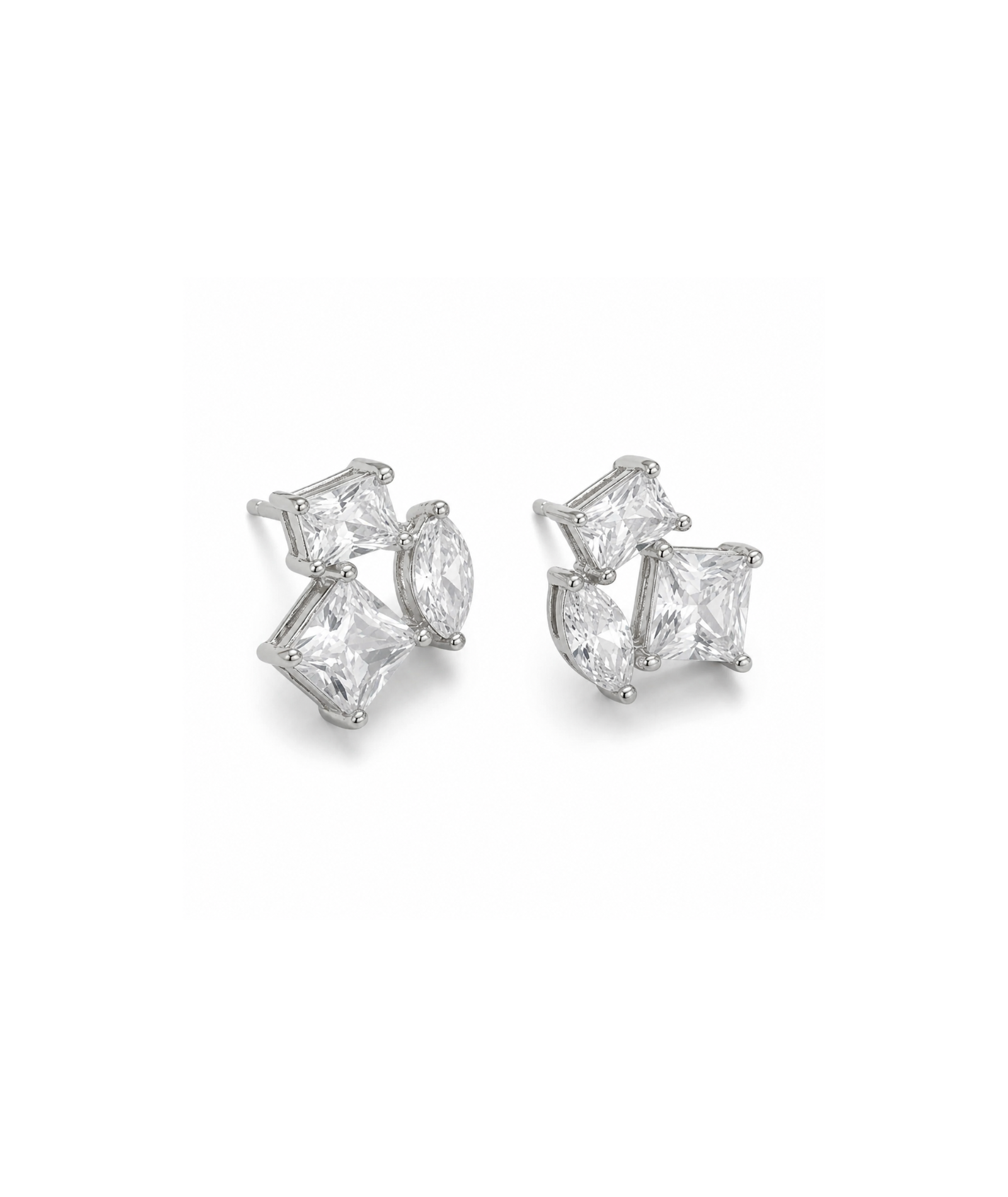 Prism Geometric Princess & Marquise Cluster Stud Earrings