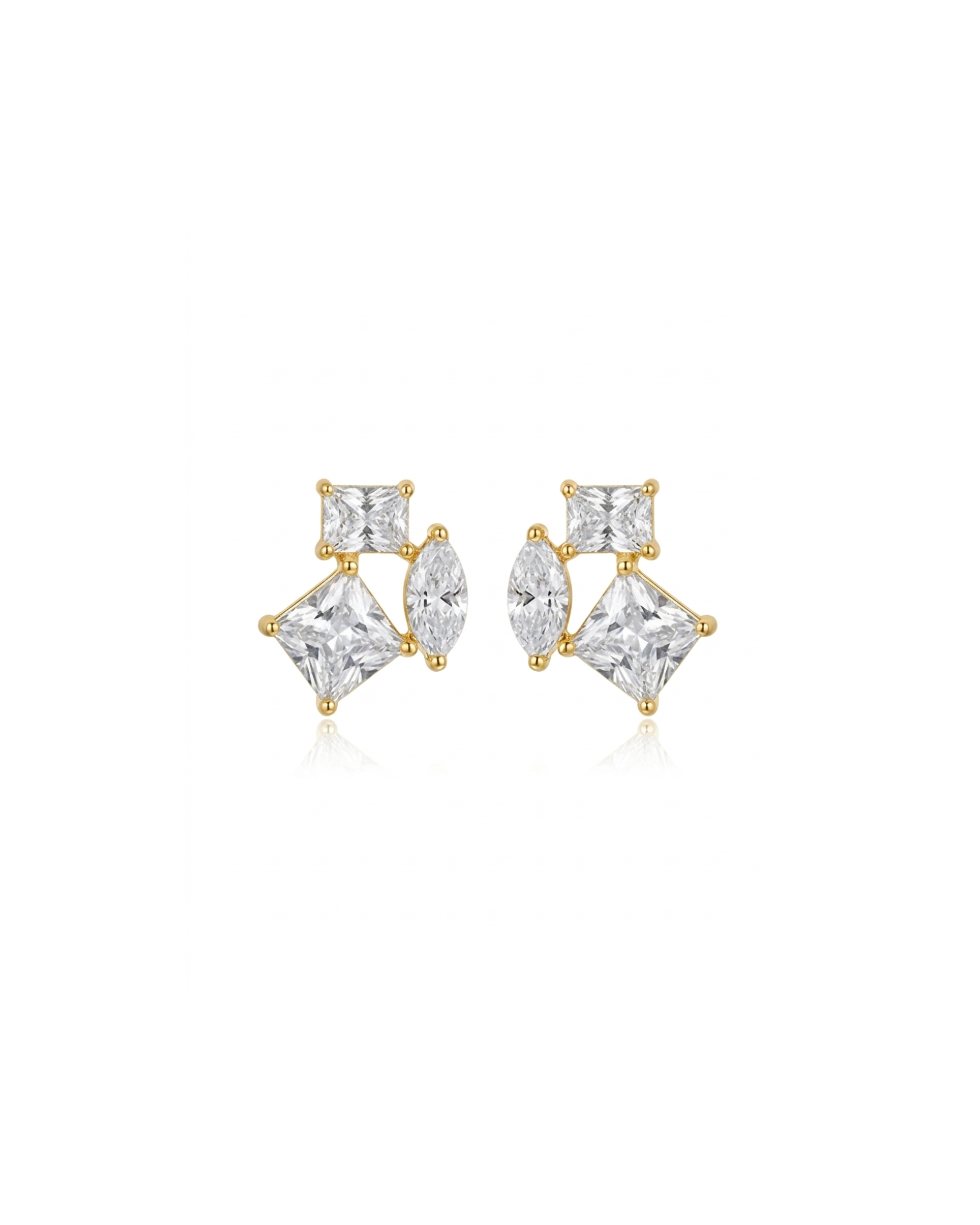 Pair of gold and crystal stud earrings on a white background #color_gold