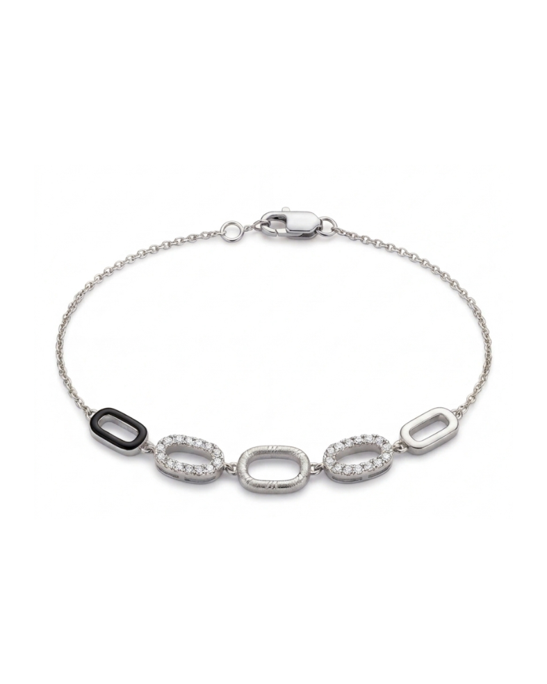 Silver bracelet with various oval-shaped links on a white background #color_silver