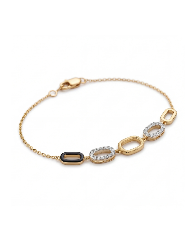Gold bracelet with interlocking links on a white background #color_gold