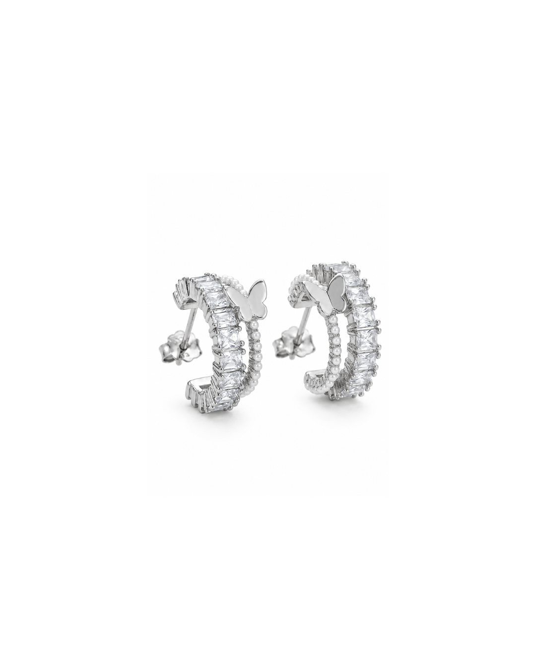 Mariposa Pearl Butterfly Hoop Earrings #color_silver