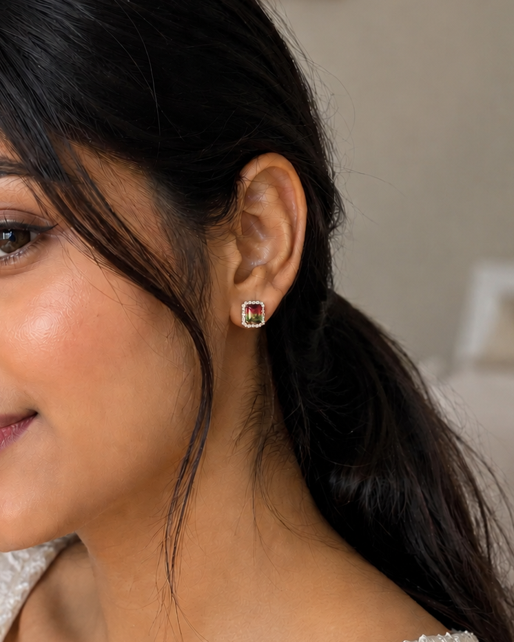 Aurora Watermelon Gem Stud Earrings #color_silver