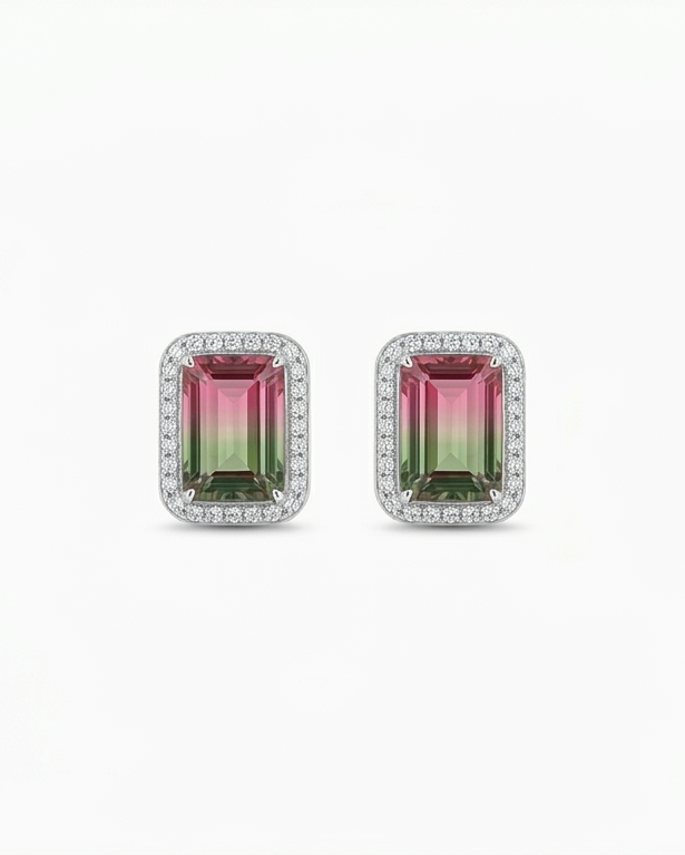 Aurora Watermelon Gem Stud Earrings #color_silver