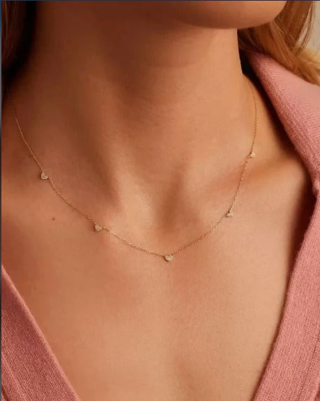925 Silver Heart Station Necklace in Gold Vermeil for Women