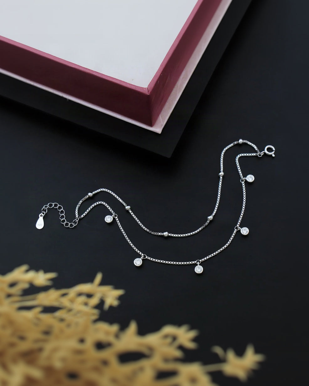 Silver crystal drop anklet