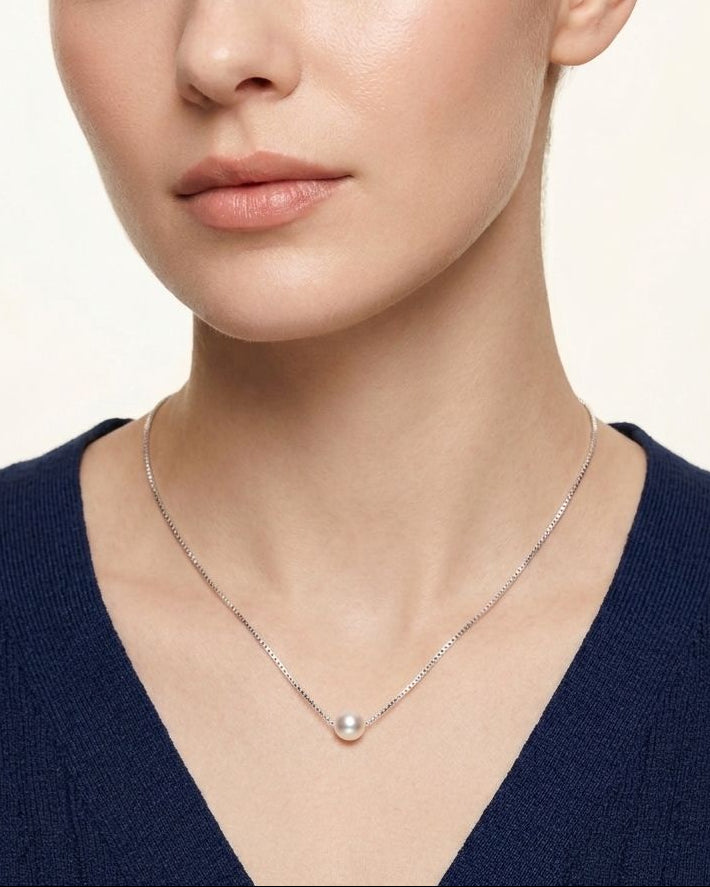 Sol Pearl Necklace – Single Pearl Silver Chain Necklace