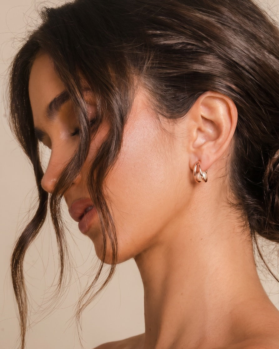 Moon & Pearl Earrings – Minimal Hoop Pearl Drop Earrings