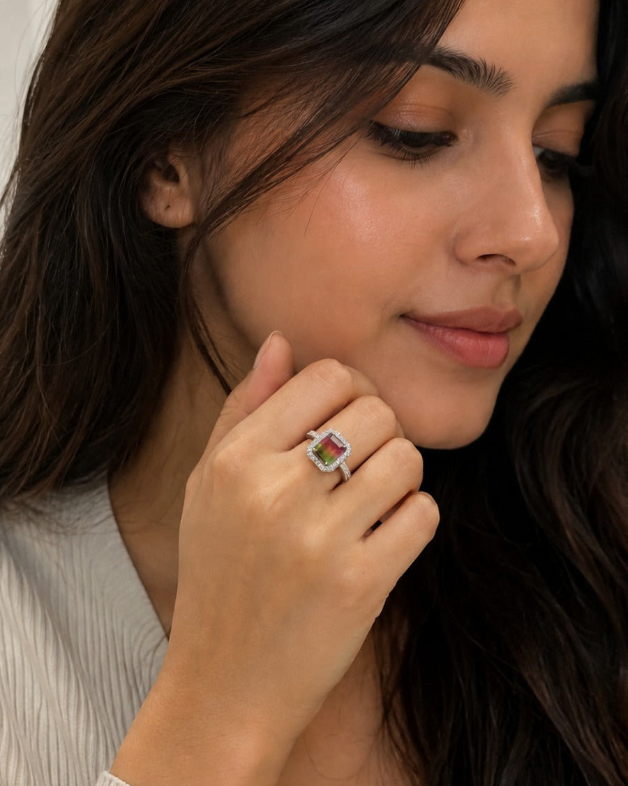 Watermelon Cube 925 Silver Ring #color_silver