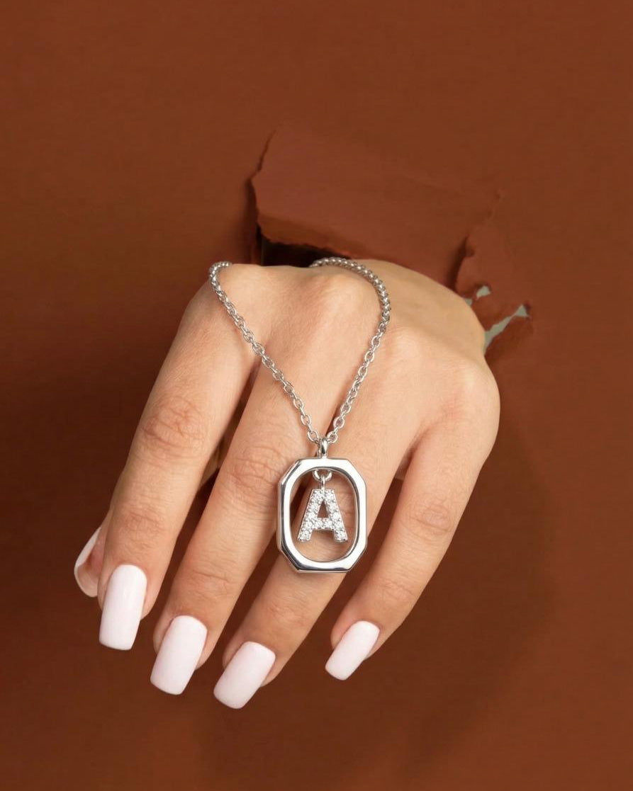 Letter Pendant Necklace for Women #color_silver