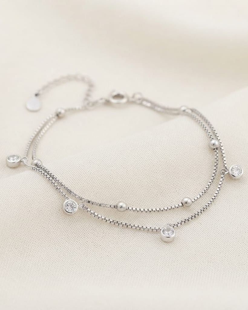 Silver crystal drop anklet