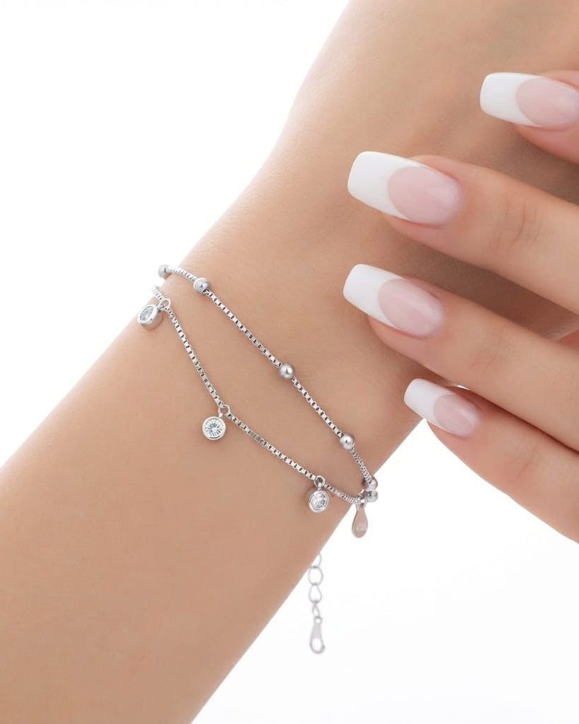 Silver crystal drop anklet