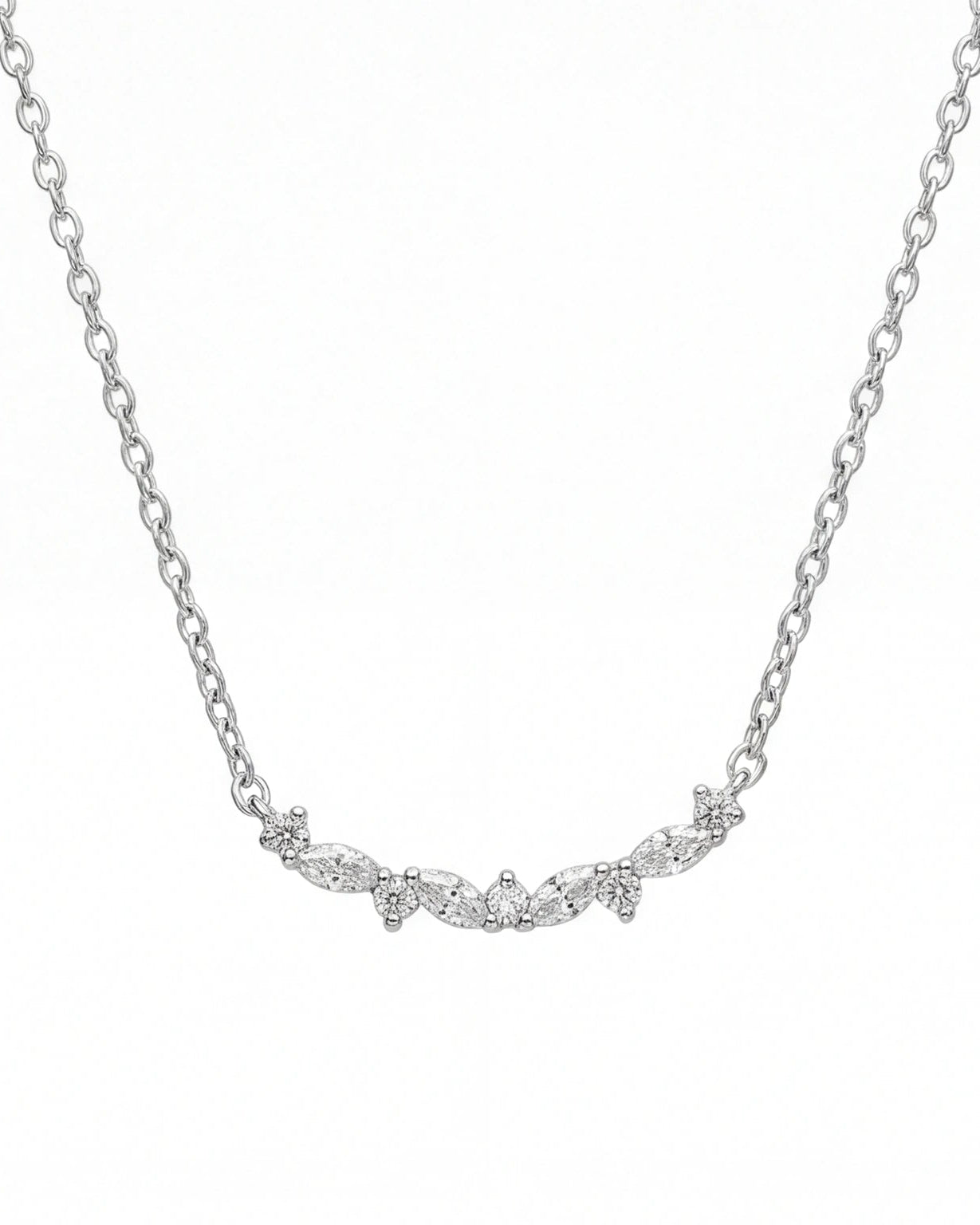 CZ Leaf Chain Necklace for Women#color_silver