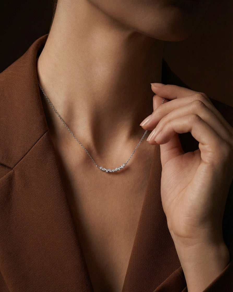CZ Leaf Chain Necklace for Women#color_silver