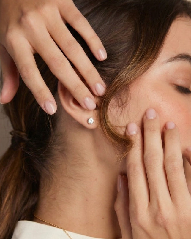 Round CZ Halo Stud Earrings for Women#color_silver