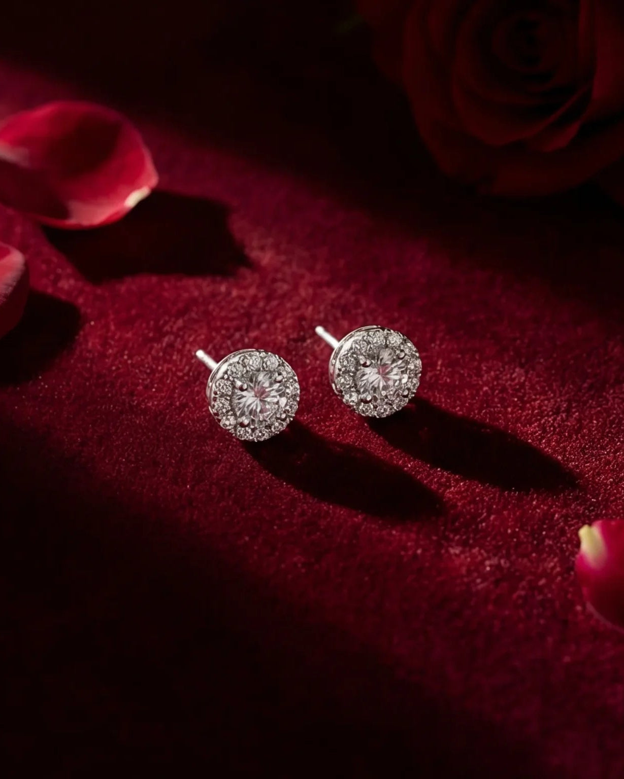 Round CZ Halo Stud Earrings for Women#color_silver