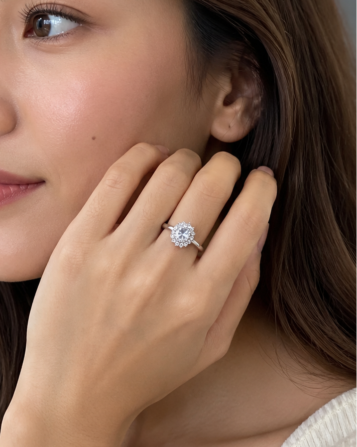 adjustable scalloped halo oval accent ring #color_silver