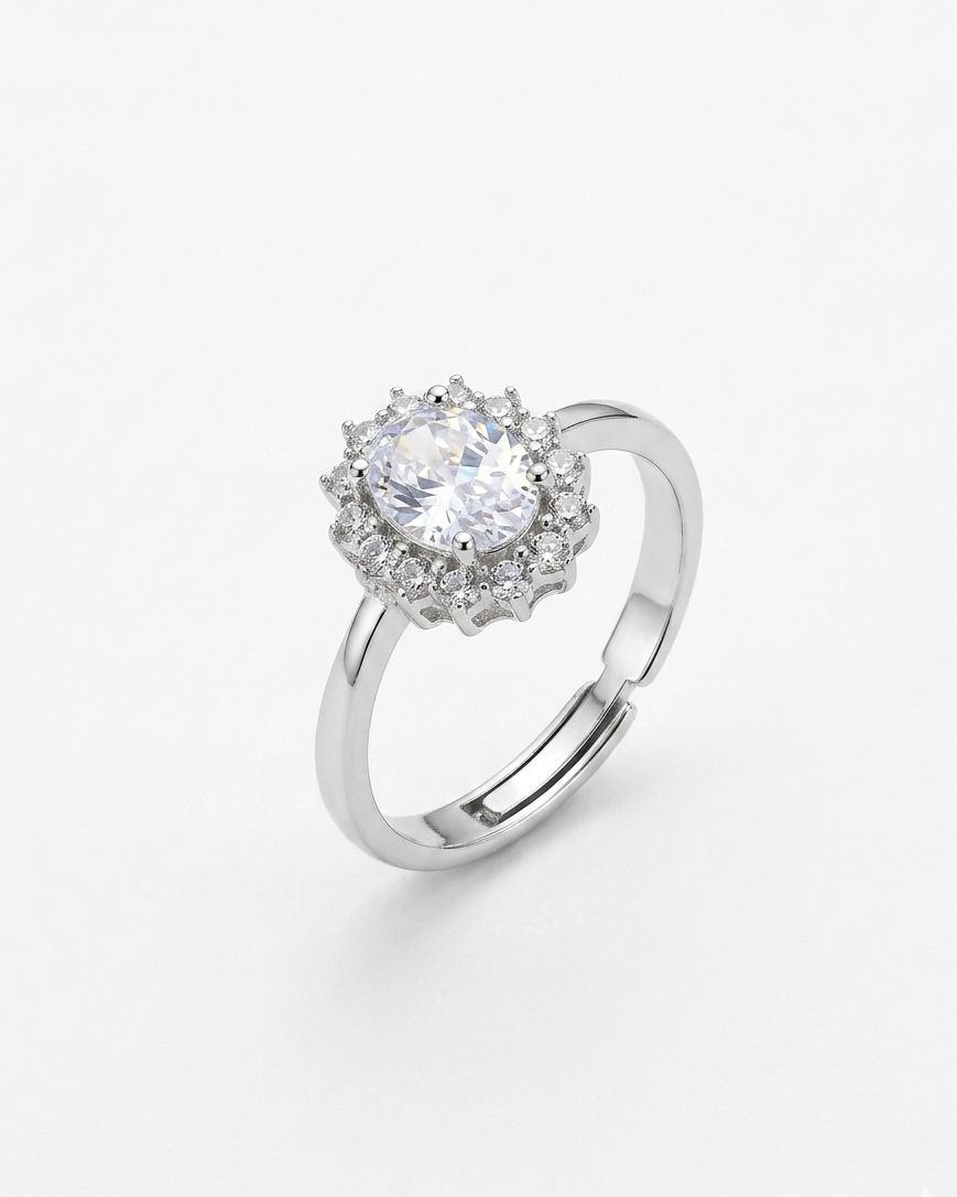 adjustable scalloped halo oval accent ring #color_silver