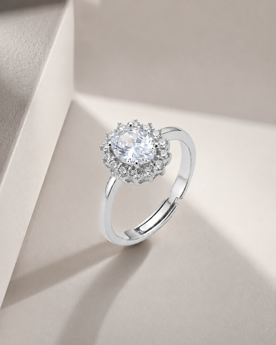 adjustable scalloped halo oval accent ring #color_silver