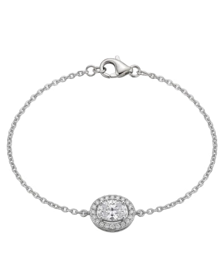 chain bracelet with round halo-set white stone and lobster clasp #color_silver