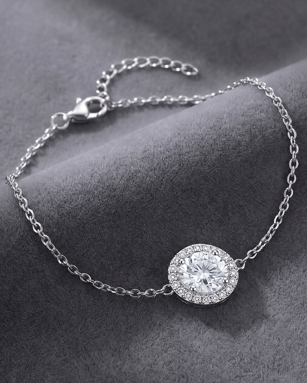 chain bracelet with round halo-set white stone and lobster clasp #color_silver
