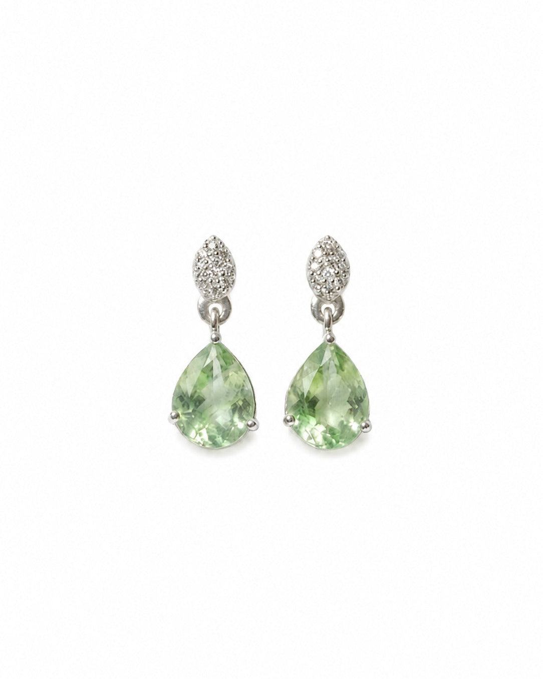 green pear-cut drop earrings with white pavé top #color_silver