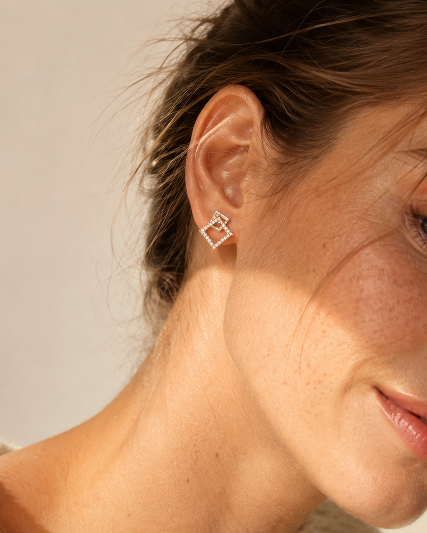 Faye Square Studs – Pavé CZ