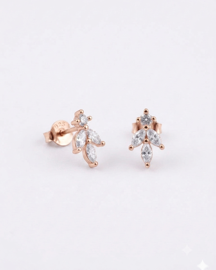 marquise-cut white stone cluster leaf stud earrings #color_rose gold