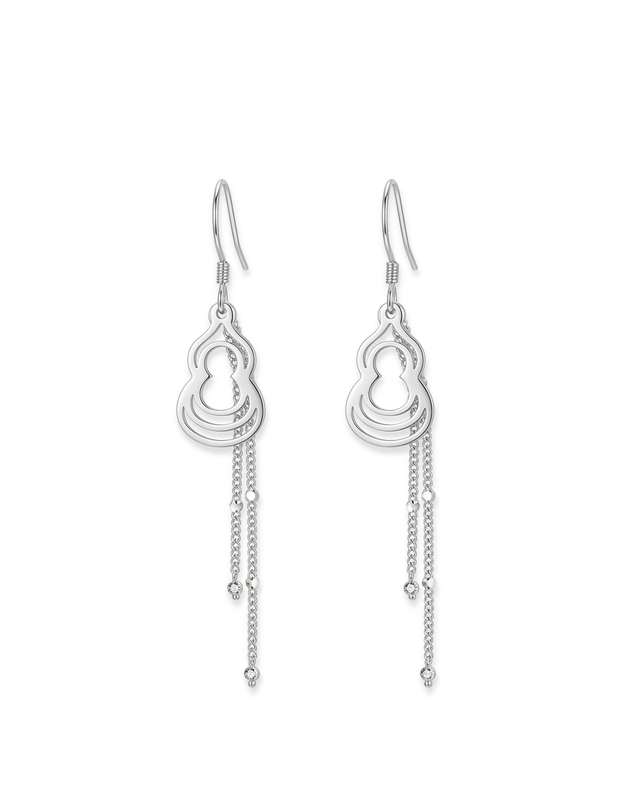 open gourd drop earrings with cascading fine chains #color_silver