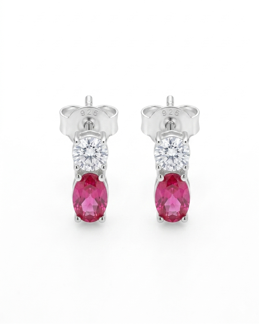 pink oval and round clear earrings #color_silver